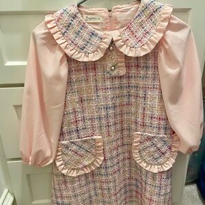Girls Pink Tweed Dress with Ruffle - size 6-8